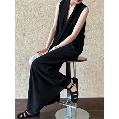 Elegant V neck Sleeveless Twisted Waist Dress Women Slimming Irregular Asymmetric High Grade Hong Kong Long Dress by Ragazza
