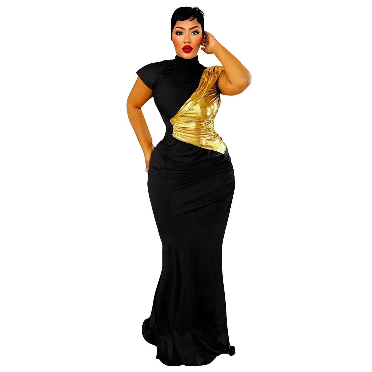 Women Clothing Color Contrast Bronzing Sexy Slim Dress by Ragazza
