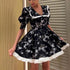 Women Digital Printed Peter Pan Collar Puff Sleeve High Waist Contrast Color A line Dress by Ragazza
