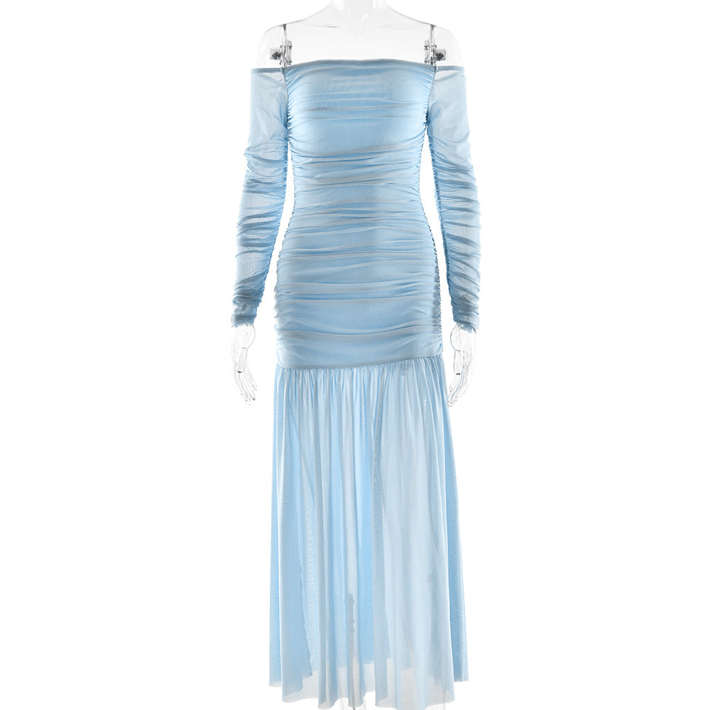 Summer off Shoulder Tube Top Dress Sexy Backless Pleated Slim Dress Women by Ragazza