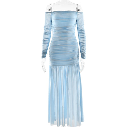 Summer off Shoulder Tube Top Dress Sexy Backless Pleated Slim Dress Women by Ragazza