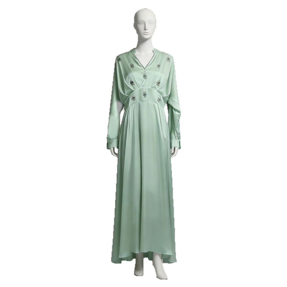 Spring Elegant Retro Diamond V neck Long Sleeve Dress Waist Slimming Dress for Women by Ragazza