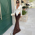 Autumn Winter Women Sexy Deep V Plunge neck Slim Hollow Out Cutout Contrast Color Long Sleeves Elegant Dress Women by Ragazza