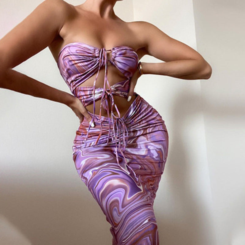 Summer Popular Women Clothing Halter Backless Lace Printing Dress Delivery by Ragazza