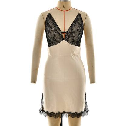 Summer Sexy Low Cut Sling Dress Women High Grade Slim Lace Dress  DestGlow