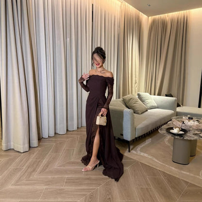 Spring Summer Women Clothing Tube Top Stitching Lace Long Sleeve Big Hem Elegance Retro Dress by Ragazza