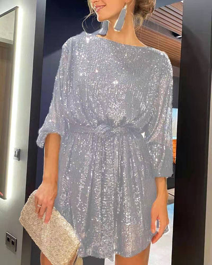 Festival Party Fashionable Sequ Sequin Color Waist-Tight Dress by Ragazza
