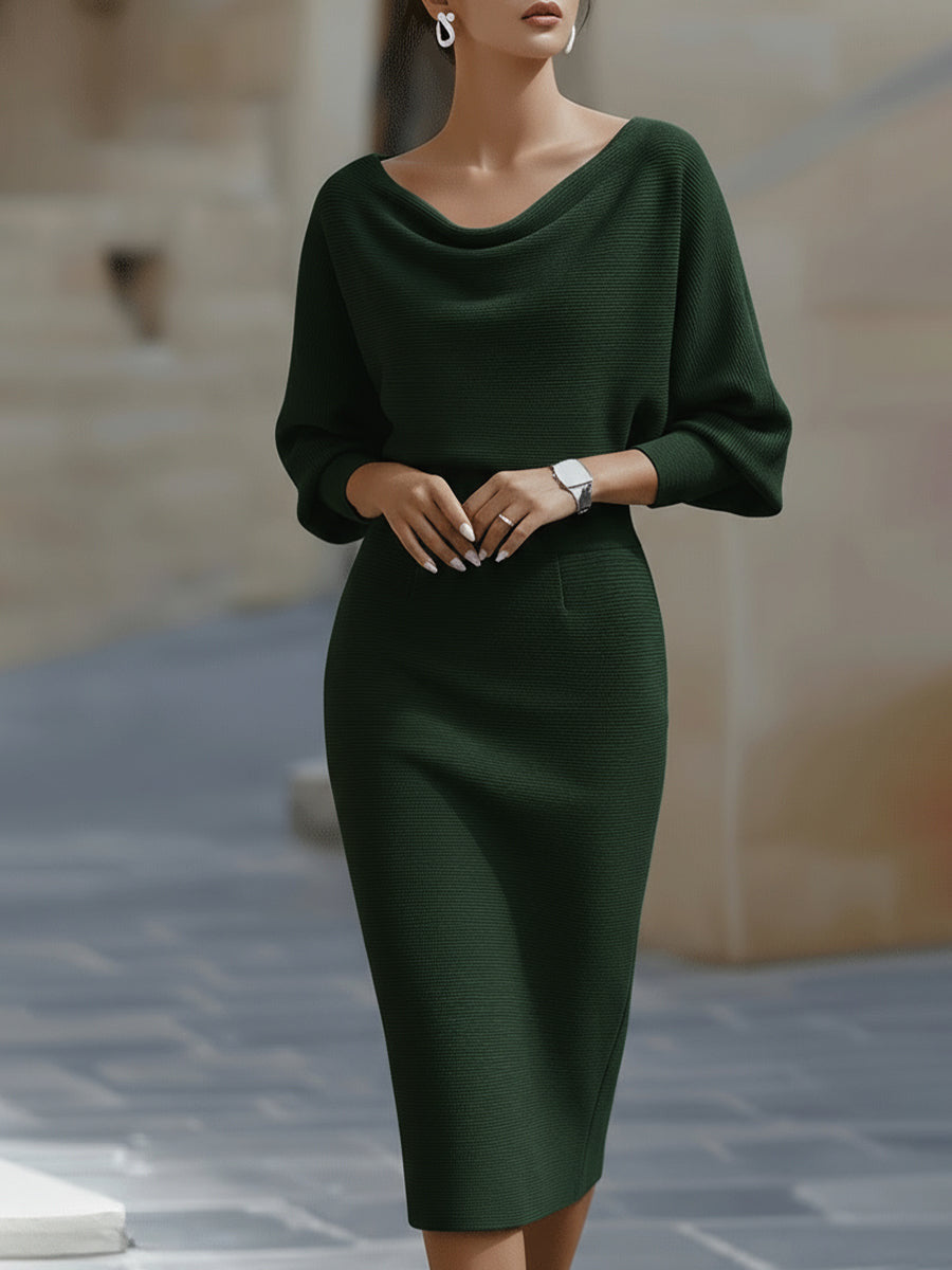 Draped Batwing Sleeve Mid Length Dress by Ragazza