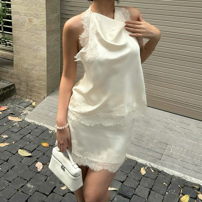 Women Clothing Sexy Sleeveless Swing Collar Halter Backless Small Tank Top Top Two Piece Sets by Ragazza