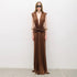 Sexy Brown Twisted Pleated Sleeveless Deep V Plunge Women Clothing Hip Dress by Ragazza