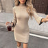 Young Contrast Color Binding Long Sleeve Half Turtleneck Sheath Dress  DestGlow