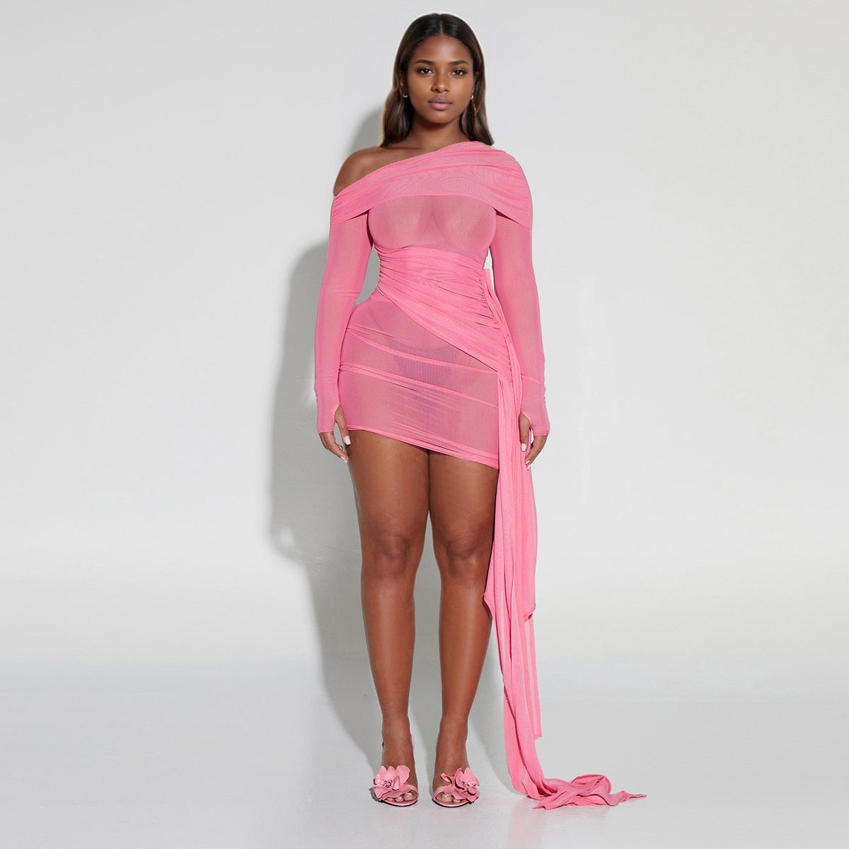Spring Summer Women Wear Off Neck Design Sexy Pleated Dress Dopamine Sexy by Ragazza