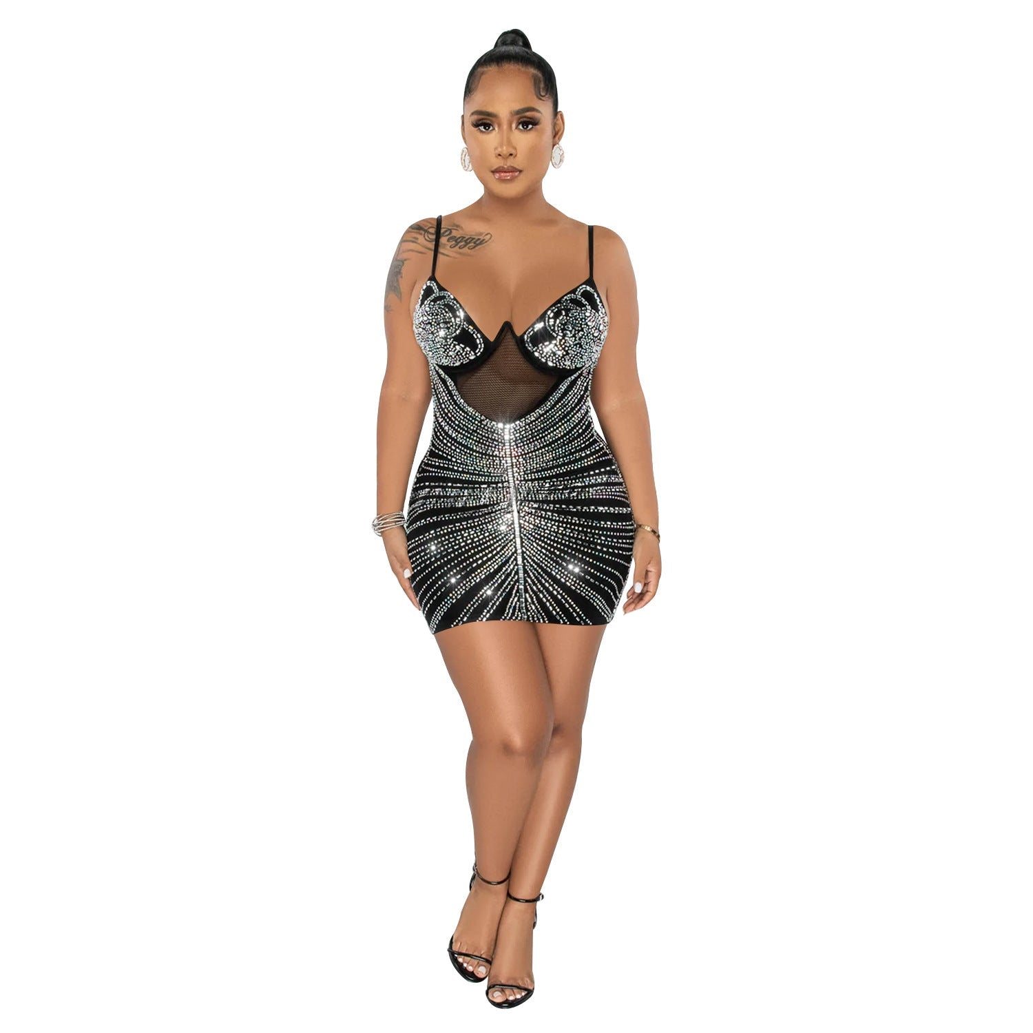 Women Wear Rhinestone Mesh Camisole Sleeveless Dress by Ragazza