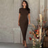 Women Clothing Winter round Neck Slim Back Lace up Long Sleeve Dress by Ragazza