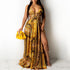 Women Clothing Sleeveless Printed Halter Dress Split Dress by Ragazza