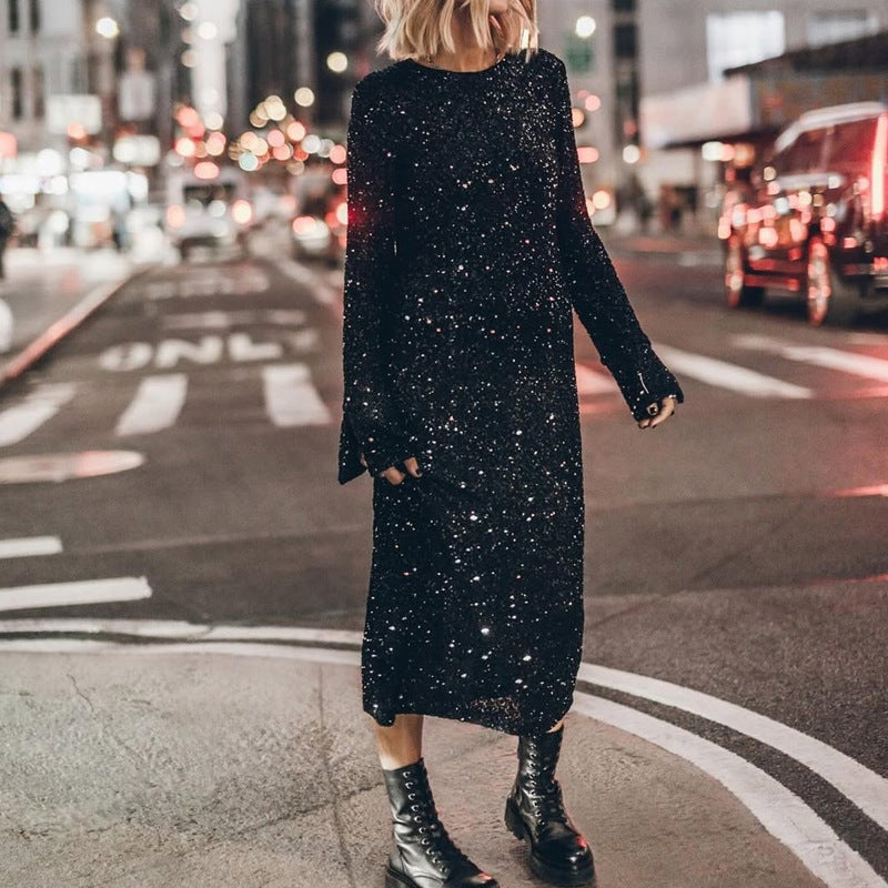 Simple Sequin Street Graceful Fashionable Long Sleeve Dress by Ragazza