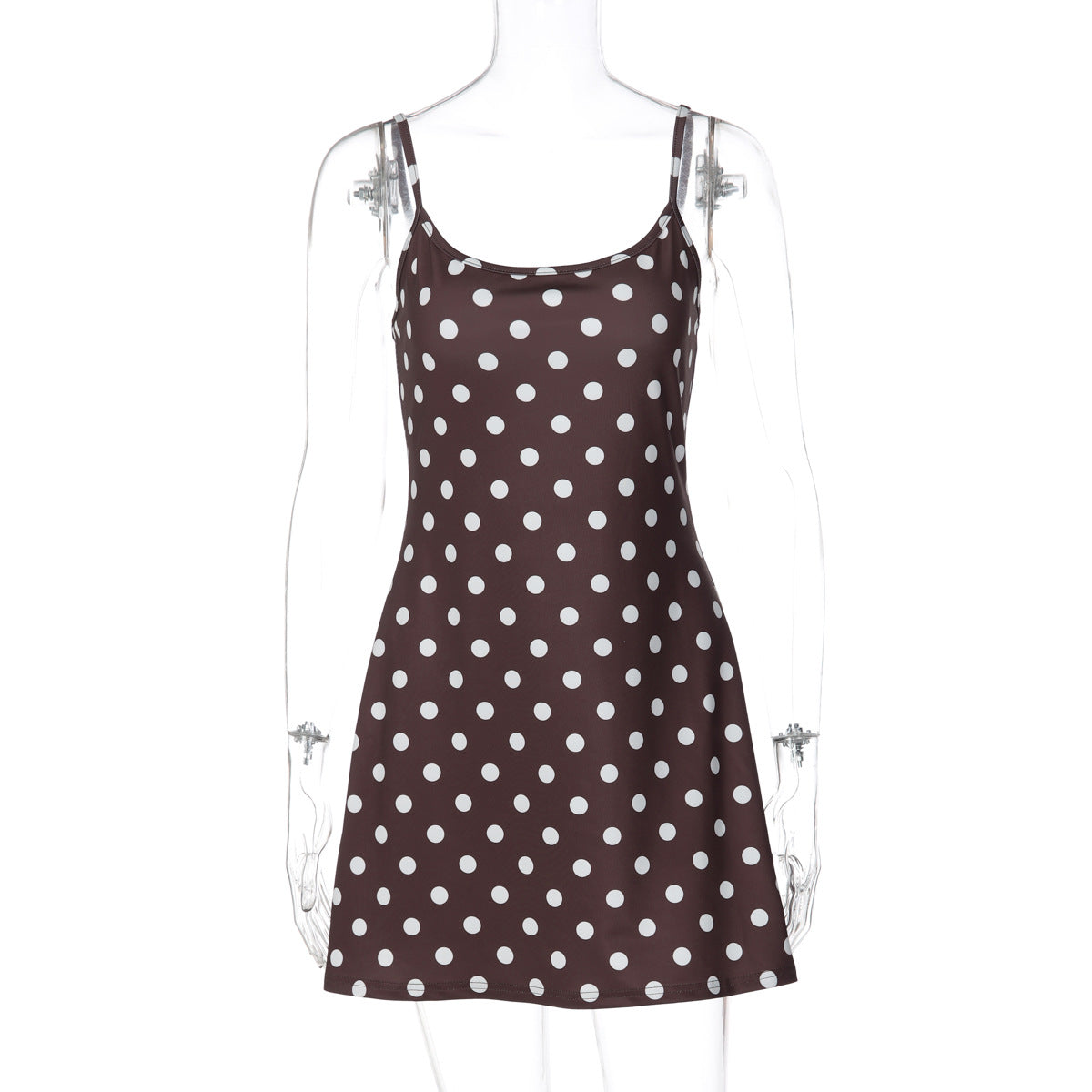 French Women Clothing Winter Printed Polka Dot Slim Fit Slimming Sheath Strap Dress for Women by Ragazza