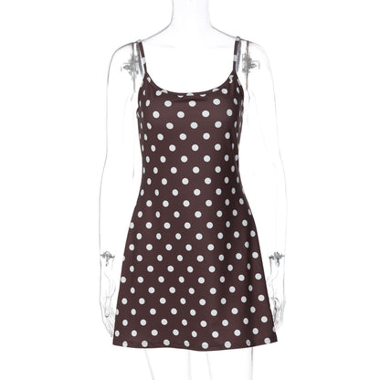 French Women Clothing Winter Printed Polka Dot Slim Fit Slimming Sheath Strap Dress for Women by Ragazza