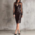 Nightclub Sexy Mesh Faux Leather Stitching Slim V neck Design Sheath Dress by Ragazza