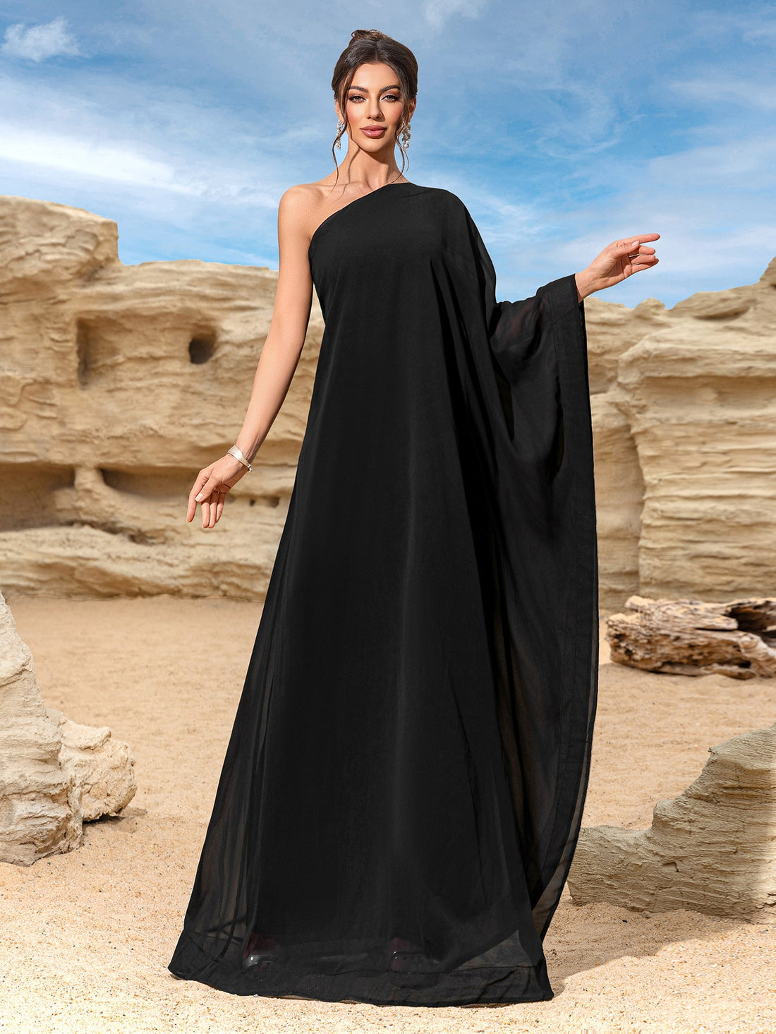 Sleeveless Sloping Shoulder Dress Women Summer Waist Slimming Dress Retro A line Dress Long Large Hem Robe by Ragazza