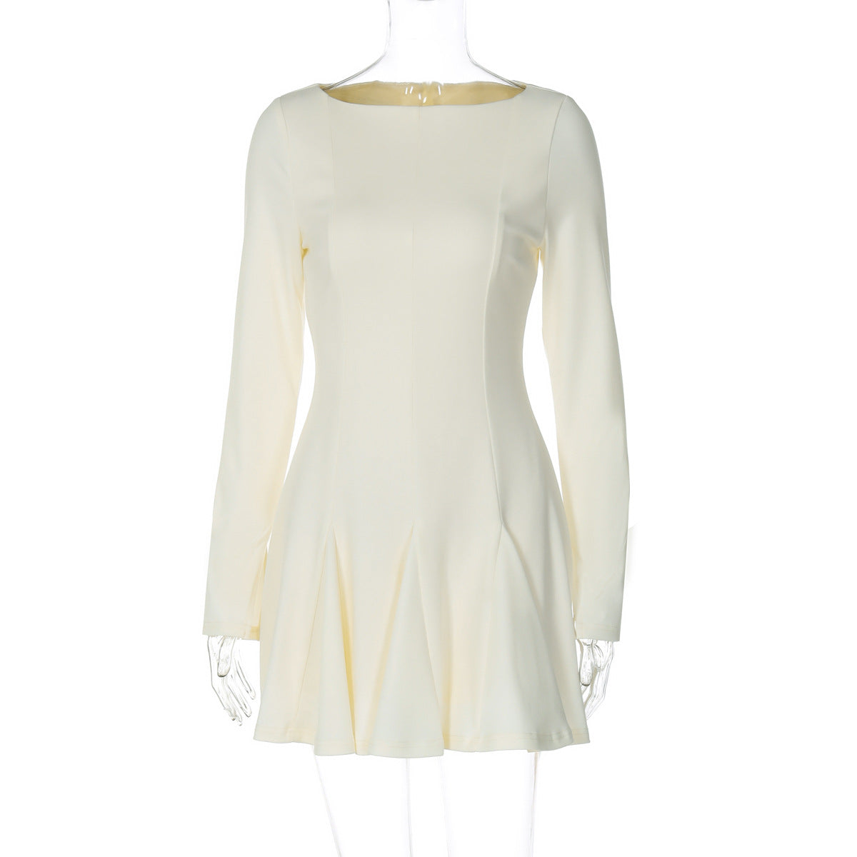 Women Clothing Autumn Bead round Neck Pleated Slim Waist Back Zipper Dress by Ragazza