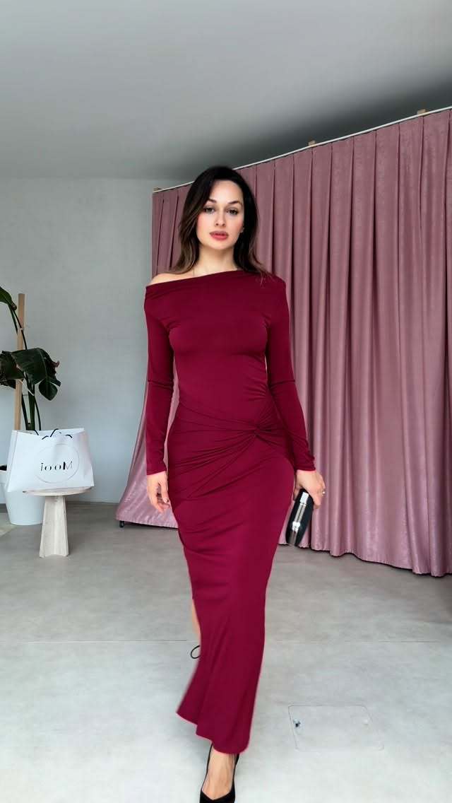 Fall Women Clothing Elegant Solid Color Long Sleeve Diagonal Collar Bow Ruffle Hip Dress by Ragazza