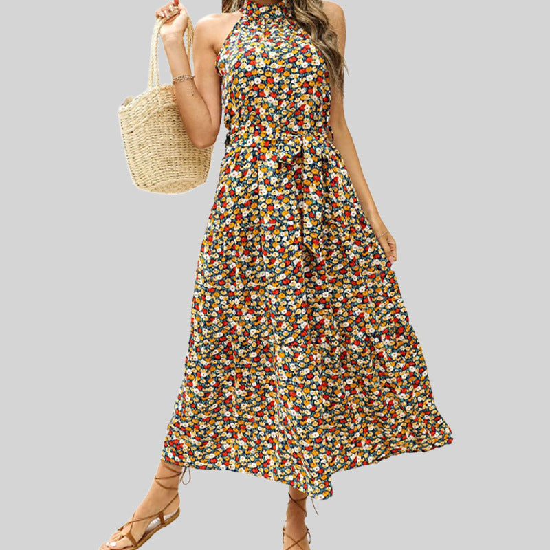 Dress Printed Halter High Waist Slim Beach Dress Women by Ragazza