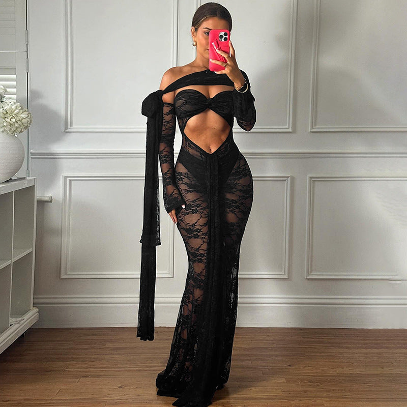 Summer Women Clothing Sexy Bandeau Matching Long Sleeve Lace Dress by Ragazza