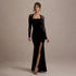Autumn Winter Women Clothing Sexy Mesh Stitching Hollow Out Cutout Slim Fit Slit Long Sleeve Elegant Dress by Ragazza