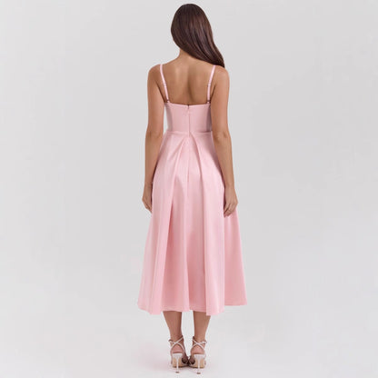 V neck Sexy Design Maxi Dress Court Dopamine Wear Strap Dress for Women by Ragazza