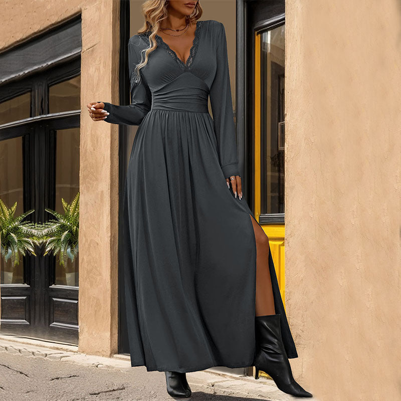 Fall Women Clothing Solid Color Split Slim Fit Dress by Ragazza