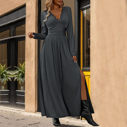 Fall Women Clothing Solid Color Split Slim Fit Dress by Ragazza