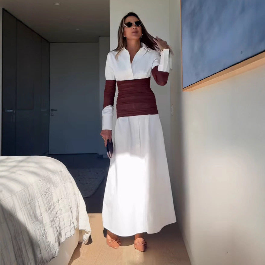 Summer Women Clothing Patchwork Slit Collared Dress by Ragazza