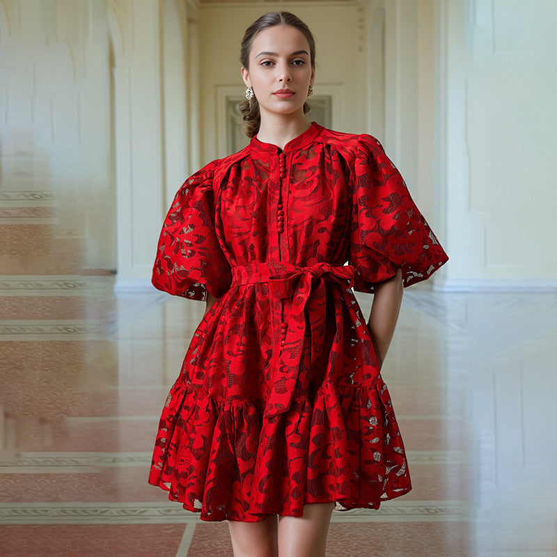 Spring Single Breasted Printed Lace up T shirt Shory Dress Women by Ragazza