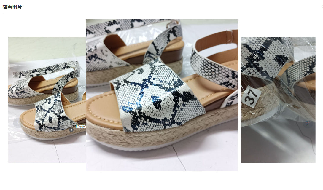 plus Size Summer Platform Heel Buckle Sandals Women Leopard Print Hemp Rope Woven Wedge  DestGlow