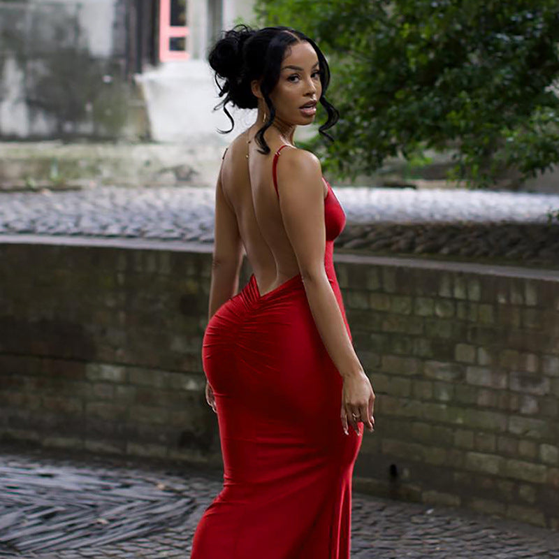 Fall Women Clothing Sexy Sexy Strap Backless Slim Fit Figure Flattering Dress by Ragazza