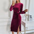 Women Clothing Christmas Mid Length Split Elegant Dating Long Sleeve Narrow Dress Autumn by Ragazza