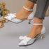 Bow Hollowed Sandals Women Heel Buckle Toe Cap Pointed Shoes  DestGlow