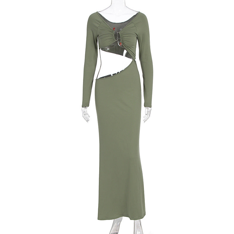 Women Clothing Maxi Dress Sexy Seaside Vacation Long Sleeve Hollow Out Cutout out Slim Dress by Ragazza