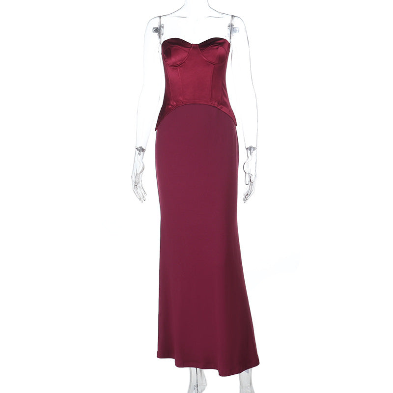 Autumn Winter Slim Deep V Plunge off the Shoulder Tube Top Boning Corset Evening Dress by Ragazza