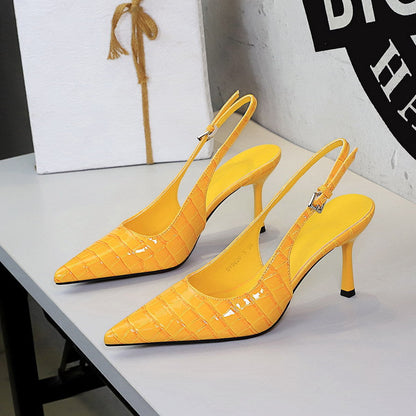 Pana Pattern Sexy Plaid Pointed Toe Shallow Mouth Ankle Strap Buckle Stiletto Heel Cocktail Women Shoes  DestGlow