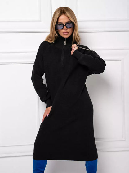 Turtleneck Half Zipper Woolen Dress Women Autumn Winter Loose Inner Wear Base Knitting Dress by Ragazza