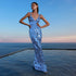 Sequined Blue Sequin V neck Dress with Shoulder Straps Sexy Dress Women Clothing by Ragazza