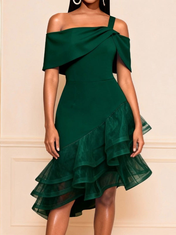 Sexy One Shoulder Irregular Asymmetric Hip Wrapped Dress Bowknot off the Shoulder Waist Party Bridesmaid Dress  DestGlow