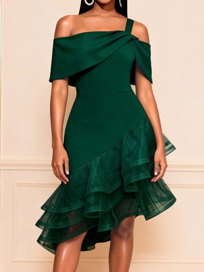 Sexy One Shoulder Irregular Asymmetric Hip Wrapped Dress Bowknot off the Shoulder Waist Party Bridesmaid Dress  DestGlow