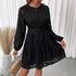 Spring Autumn Elegant Short Dress round Neck Long Sleeve Black Jacquard Dress by Ragazza