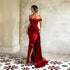 Off Shoulder Satin Dress for Women Autumn Sexy Split Dress by Ragazza