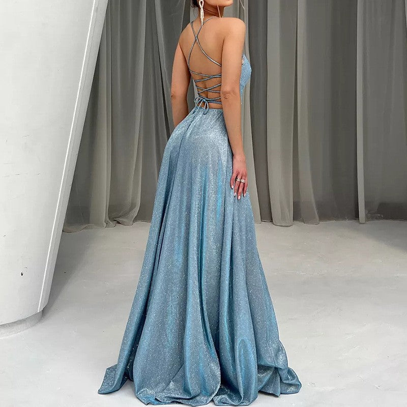 Women Sling Backless Sexy Slit Glitter Party Cocktail Evening Dress by Ragazza
