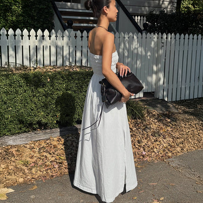 Purified Cotton Tube Top Dress Summer Vacation off the Shoulder Pleated High Waist Maxi Dress  DestGlow