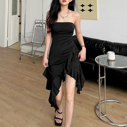 Spring Summer Women Clothing Solid Color Slim High Waist Off Neck Backless Dress by Ragazza